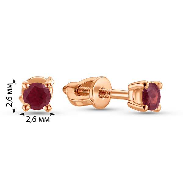 Золотые серьги-пусеты с рубином (арт. Т011089р) – изображение 2