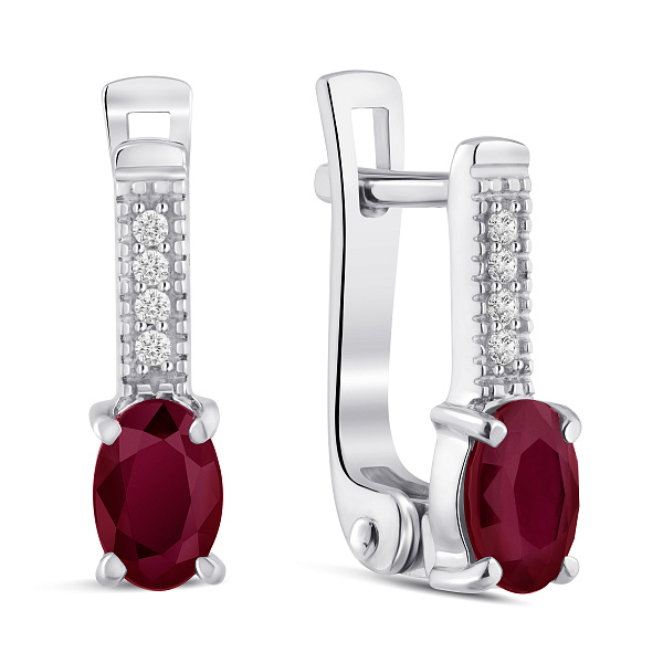 Срібні сережки зі рубіном і фіанітами (арт. 7502/1764565Р) – зображення 1