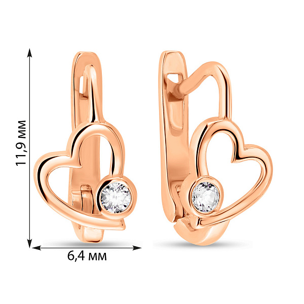 Детские золотые серьги "Сердечки" с фианитами  (арт. 109117) – изображение 2