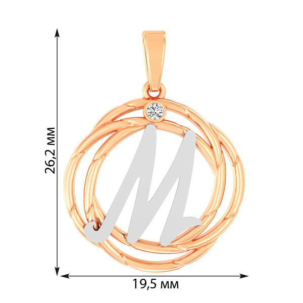 Золотой подвес "Буква М" с одним фианитом (арт. 440697) – изображение 3