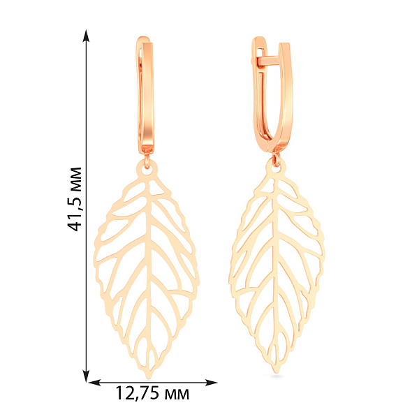 Золотые серьги Листики  (арт. 110994) – изображение 3