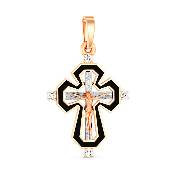 Золотий натільний хрестик з розп'яттям та емаллю (арт. 501641ч) – зображення 1