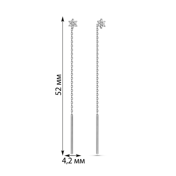 Сережки-протяжки з білого золота з діамантами (арт. С011695010б) – зображення 3