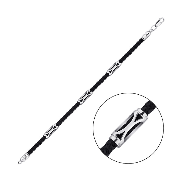 Браслет на шелковой нити с серебряной вставкой (арт. 7309/0271брю) – изображение 1