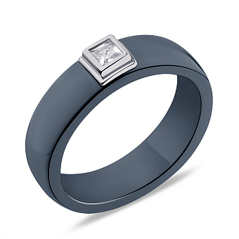 Фото Кольцо из керамики и серебра с фианитом (арт. 7501/6296кмс)