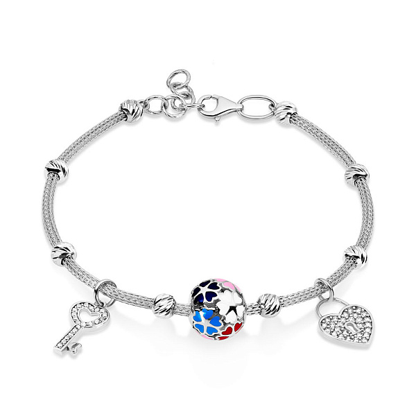 Браслет з білого золота з емаллю і фіанітами (арт. 325055беП2) – зображення 1