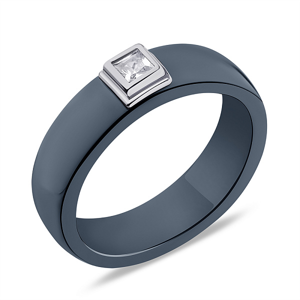 Кольцо из керамики и серебра с фианитом (арт. 7501/6296кмс) – изображение 1