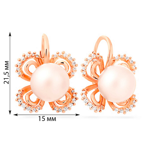 Золотые серьги с жемчугом и фианитами (арт. 104050прлб) – изображение 2