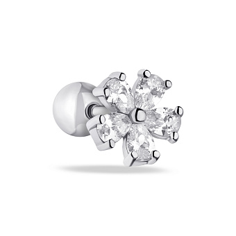 Фото Серебряная моносерьга Цветок с фианитами (арт. 7518/6584я)