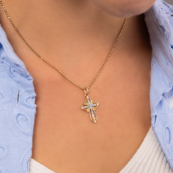 Крест из комбинированного золота с фианитами (арт. 501082ж) – изображение 2