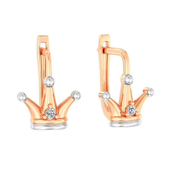 Золоті сережки Корона в червоному кольорі металу (арт. 110818) – зображення 1