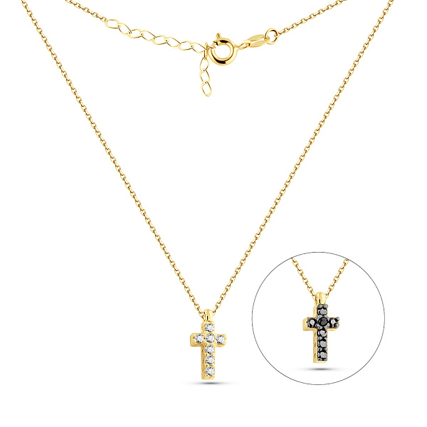 Золотое двухстороннее колье с белыми и черными фианитами (арт. 352595жч) – изображение 2