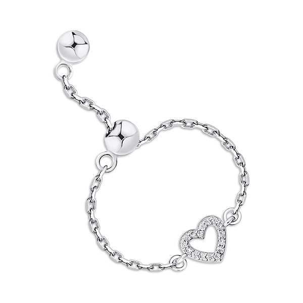 Серебряное безразмерное кольцо Сердце с фианитами (арт. 7501/7019) – изображение 1