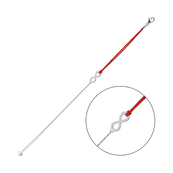 Браслет зі срібла Нескінченність з червоною ниткою і фіанітами (арт. 7309/5022к) – зображення 1