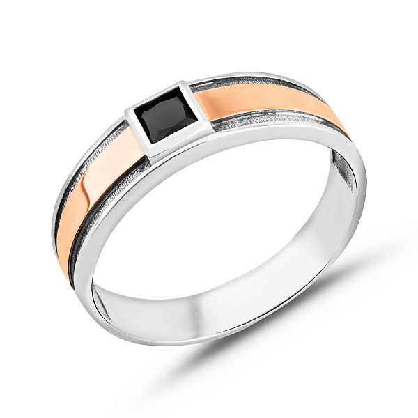 Серебряная печатка с черным фианитом (арт. 7206/142чкю) – изображение 1