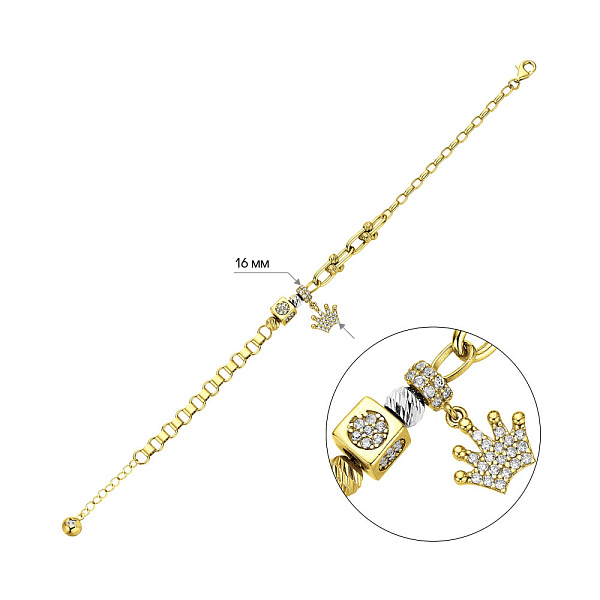 Браслет з жовтого золота з фіанітами і підвіскою (арт. 326098жбП1) – зображення 2