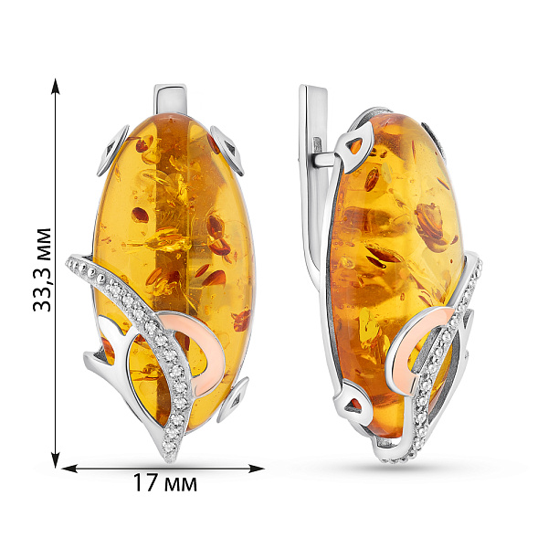 Серебряные серьги с янтарем и фианитами (арт. 7202/047Ясю) – изображение 2