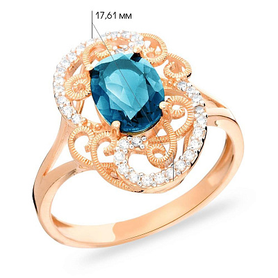 Золотое кольцо с голубым топазом и фианитами (арт. 140668Птг)