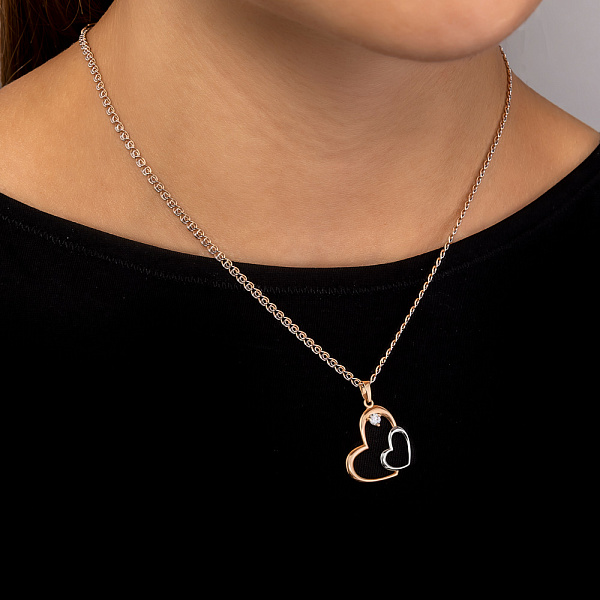 Золотий кулон Два серця з фіанітом (арт. 440609) – зображення 2