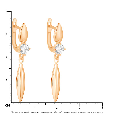 Золотые сережки-подвески с фианитами (арт. 107717)
