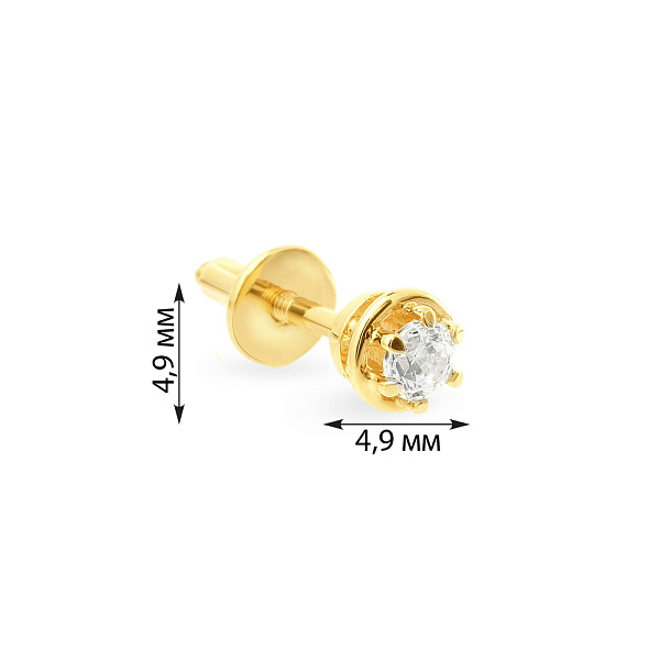 Сережка-пусета в одне вухо з жовтого золота з фіанітом (арт. 110405жЯ) – зображення 3