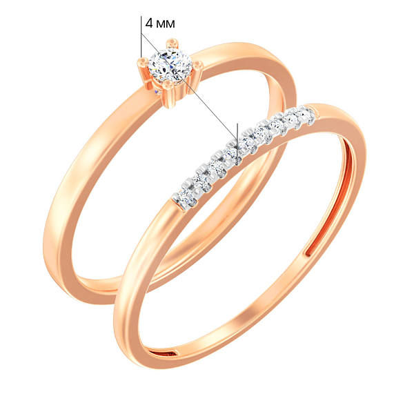 Подвійна каблучка з червоного золота з діамантами (арт. К011211010) – зображення 3