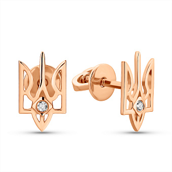 Золотые серьги-пусеты Герб Украины бриллиантами (арт. Т011758)