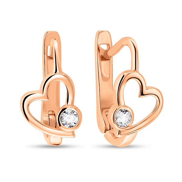 Детские золотые серьги "Сердечки" с фианитами  (арт. 109117) – изображение 1