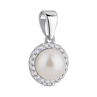 Серебряный кулон с жемчугом и фианитами (арт. 7503/1502/1жб)