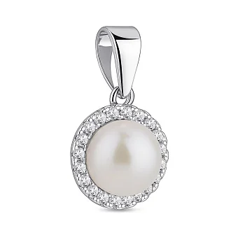 Срібний кулон з перлиною та фіанітами (арт. 7503/1502/1жб)