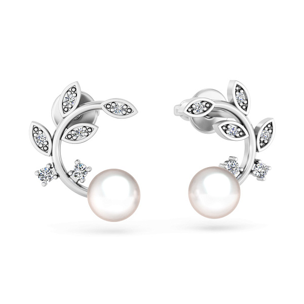 Серьги золотые с жемчугом и бриллиантами  (арт. Т011456б) – изображение 1