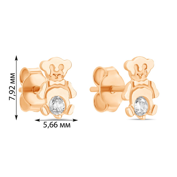 Сережки-пусети «Ведмежата» з червоного золота (арт. 107100) – зображення 4