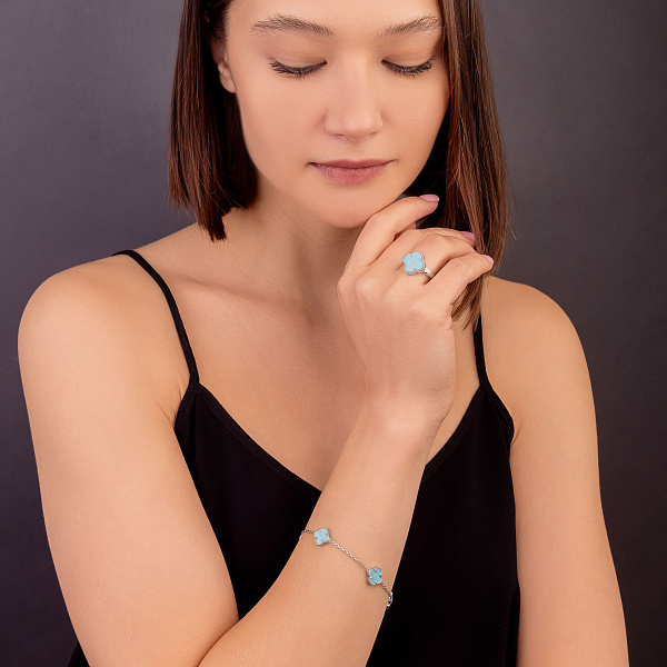Серебряное кольцо Клевер с голубым ониксом (арт. 7501/5280/15ог) – изображение 5
