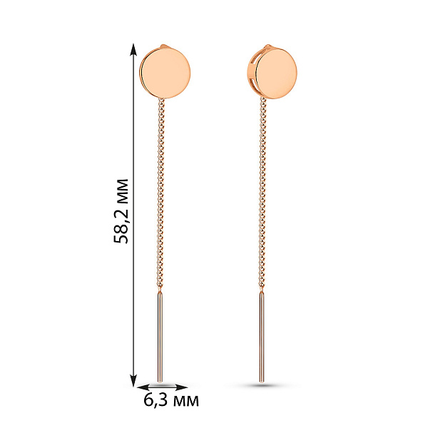 Сережки-протяжки з червоного золота (арт. 109936) – зображення 2