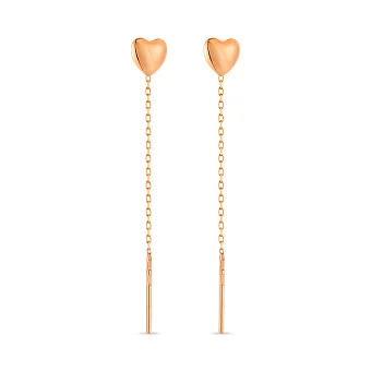 Сережки-протяжки «Сердечка» з червоного золота (арт. 106445)