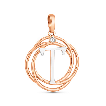 Фото Золотой подвес "Буква Т" с одним фианитом (арт. 440679)
