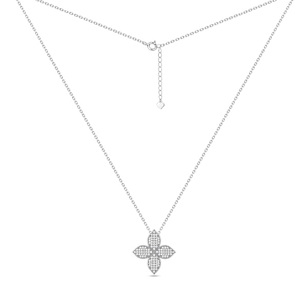 Серебряное колье с подвеской клевер с фианитами (арт. 7507/2616) – изображение 2