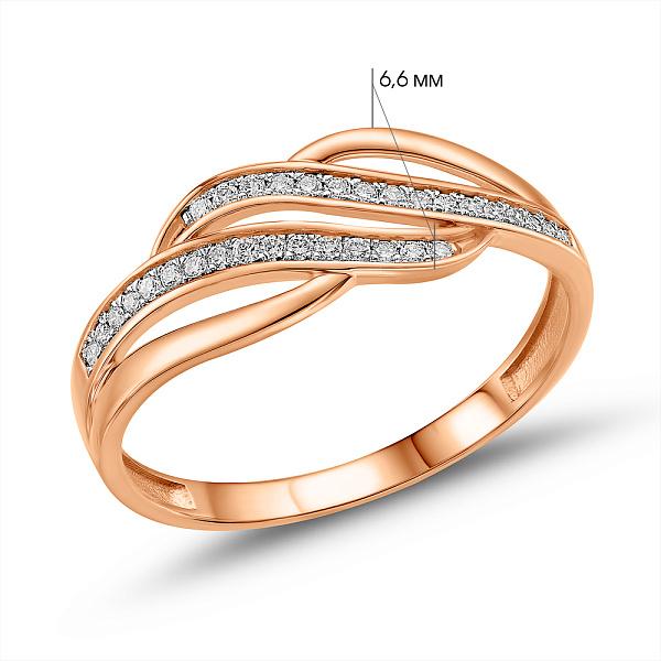 Золотое кольцо в красном цвете металла с бриллиантами (арт. К011223010) – изображение 5