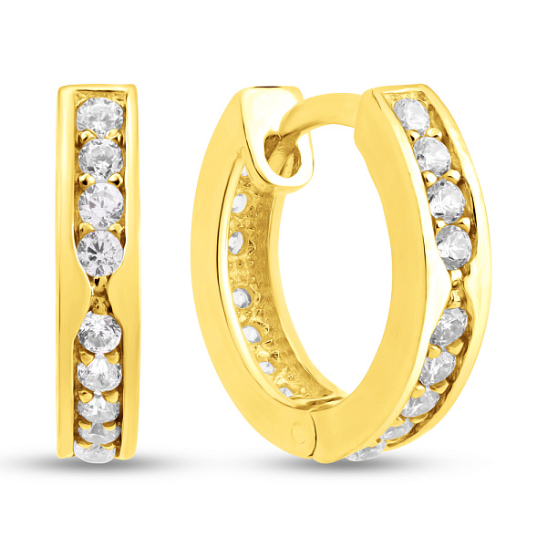 Серьги-кольца из желтого золота с фианитами (арт. 104160/15ж) – изображение 1