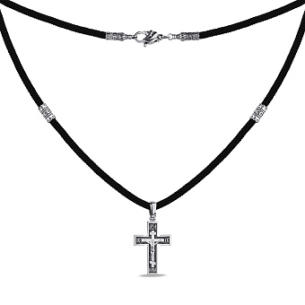 Фото Колье на шнурке с серебряным крестиком (арт. 7307/7-3040.0.4)