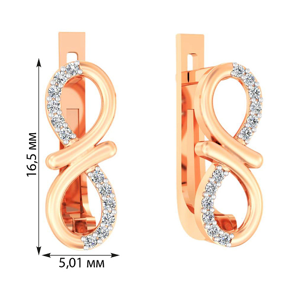 Серьги "Бесконечность" из красного золота с фианитами (арт. 111167) – изображение 3