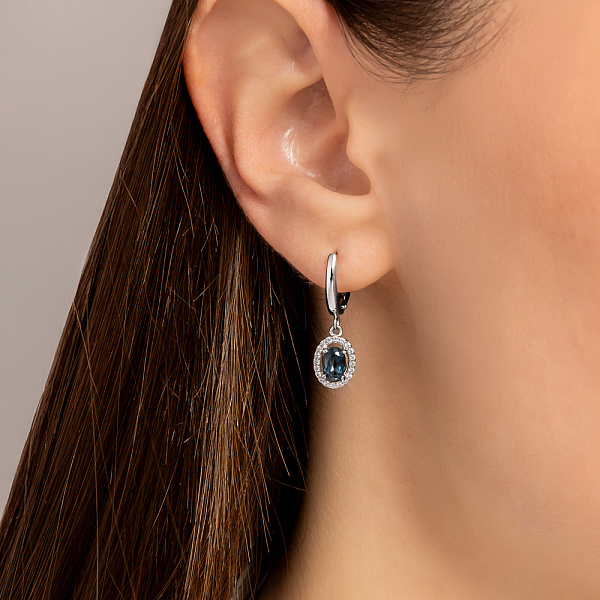 Золоті сережки з топазом і фіанітами (арт. 110286Пбл) – зображення 2