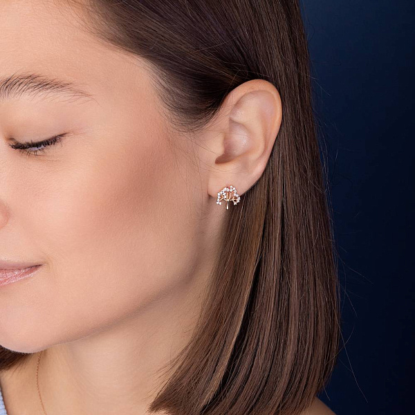 Серьги-гвоздики Дерево из красного золота (арт. 1091160) – изображение 2