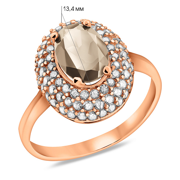 Золота каблучка з кварцом і фіанітами (арт. 151272к) – зображення 4