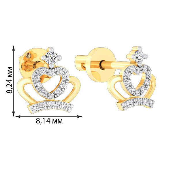 Сережки-пусети Корона з жовтого золота з фіанітами (арт. 110588ж) – зображення 3