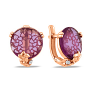 Фото Сережки з червоного золота з кварцом і фіанітами (арт. 117800ПрГ)