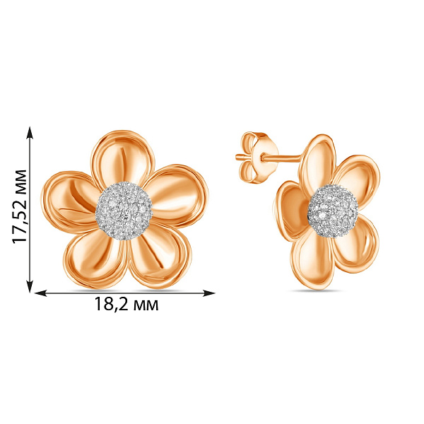 Золоті сережки пусети Квіти з фіанітами (арт. 103336) – зображення 2