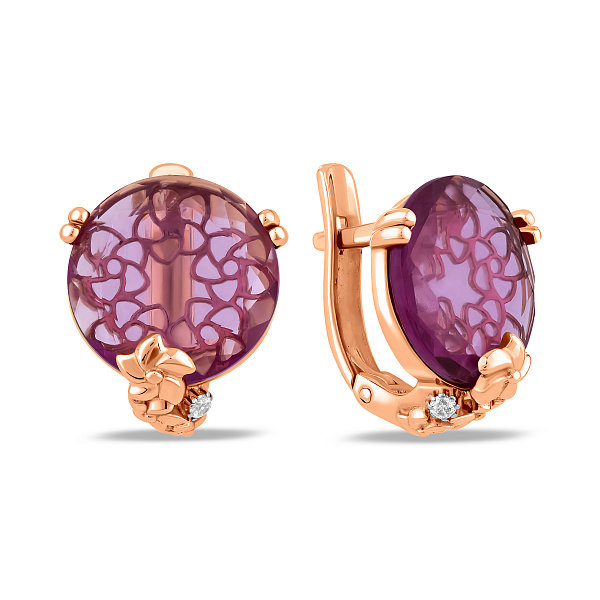 Сережки з червоного золота з кварцом і фіанітами (арт. 117800ПрГ) – зображення 1