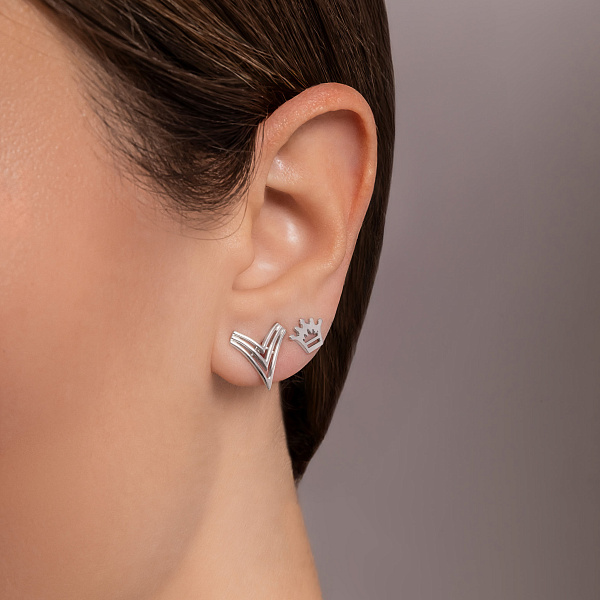 Сережки-пусети Корона з білого золота (арт. 110435б) – зображення 3