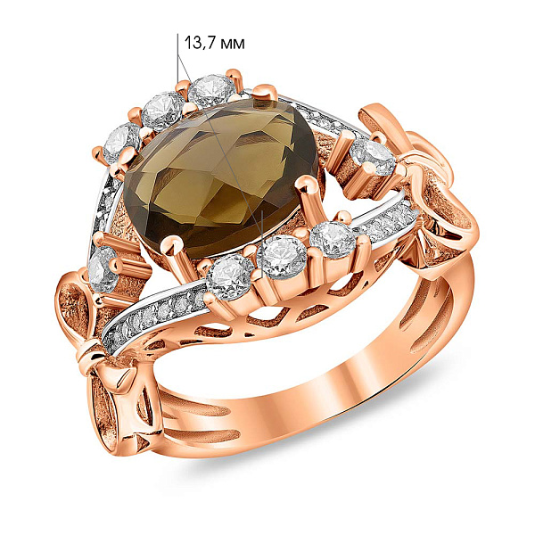 Кольцо из красного золота с кварцем и фианитами (арт. 152735Пккр) – изображение 4